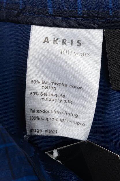 Akris 100 Years Flavin Navy-Enzian Check Cotton & Silk Seersucker Pants