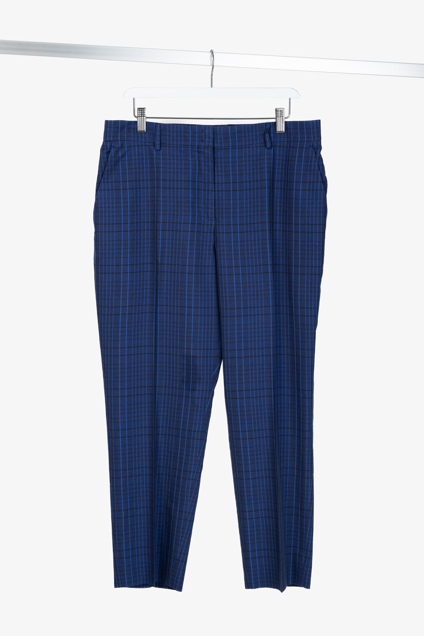 Akris 100 Years Flavin Navy-Enzian Check Cotton & Silk Seersucker Pants