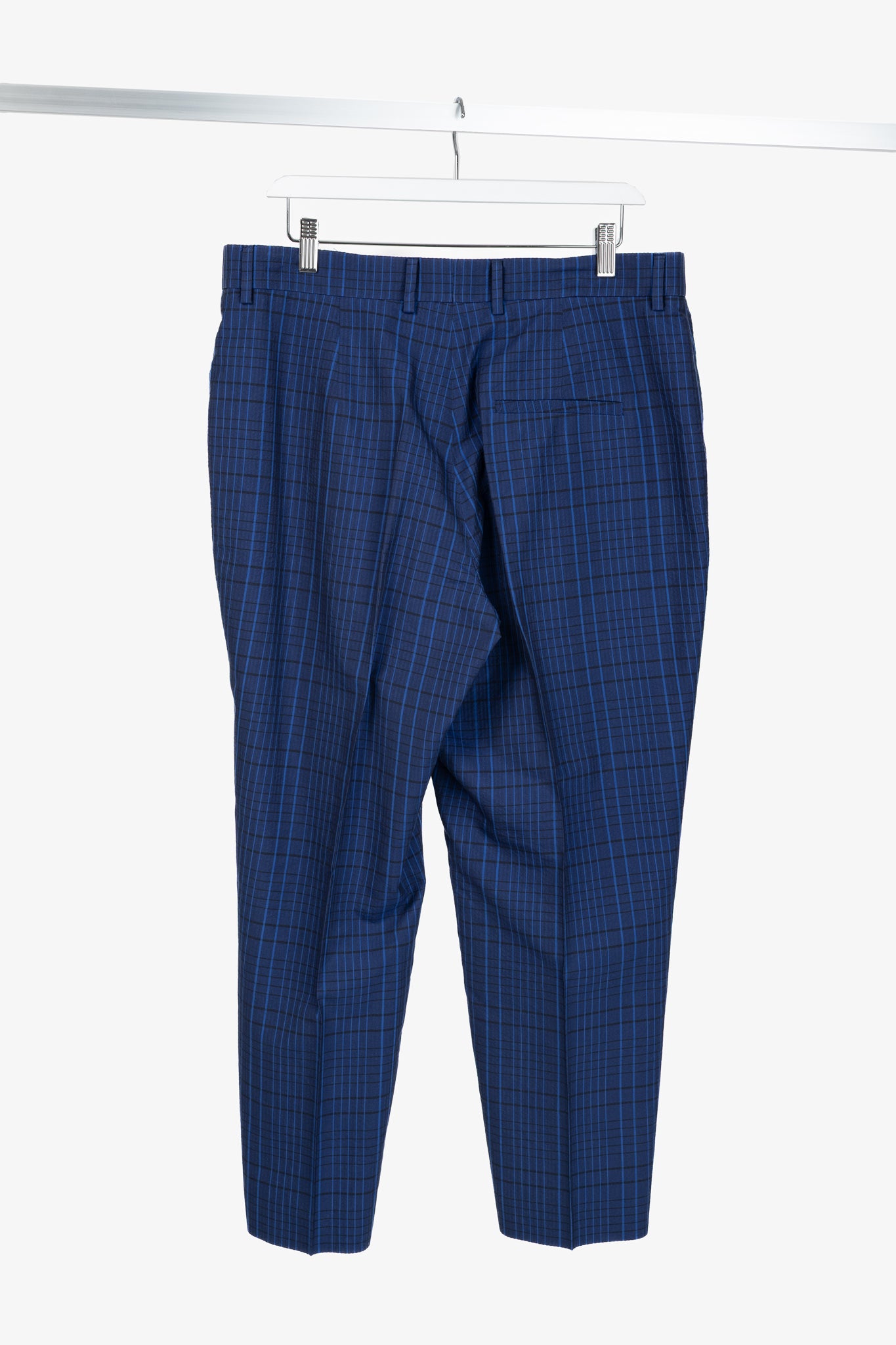 Akris 100 Years Flavin Navy-Enzian Check Cotton & Silk Seersucker Pants