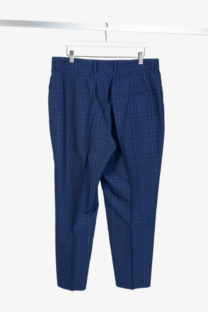 Akris 100 Years Flavin Navy-Enzian Check Cotton & Silk Seersucker Pants