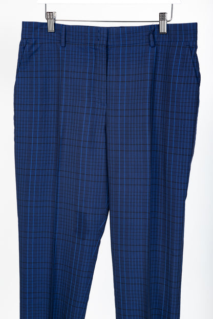 Akris 100 Years Flavin Navy-Enzian Check Cotton & Silk Seersucker Pants