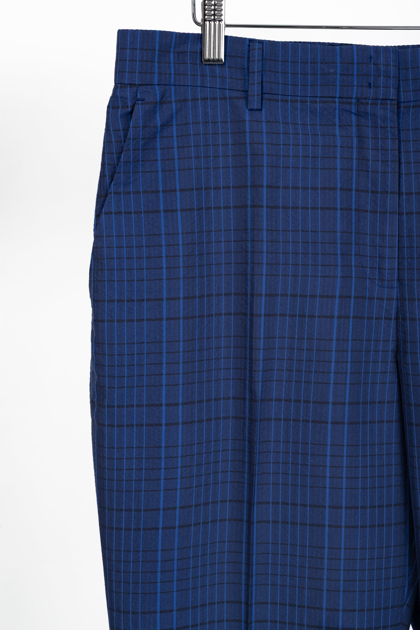Akris 100 Years Flavin Navy-Enzian Check Cotton & Silk Seersucker Pants