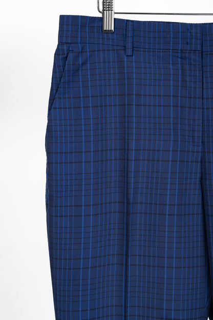 Akris 100 Years Flavin Navy-Enzian Check Cotton & Silk Seersucker Pants