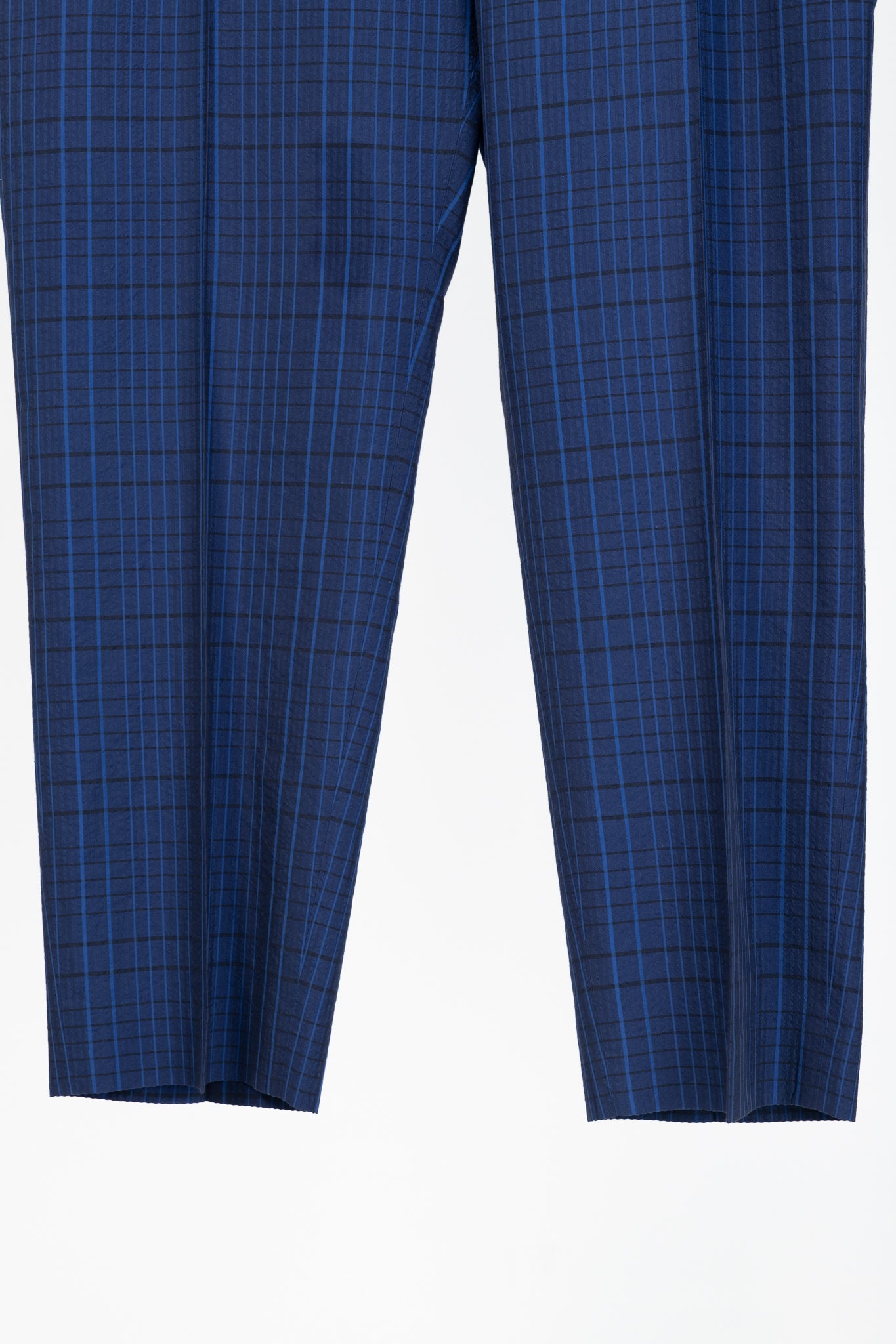 Akris 100 Years Flavin Navy-Enzian Check Cotton & Silk Seersucker Pants