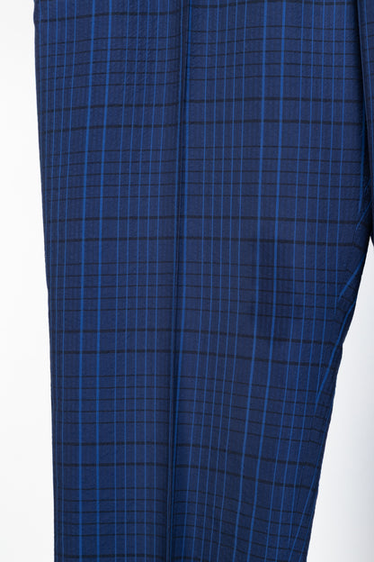 Akris 100 Years Flavin Navy-Enzian Check Cotton & Silk Seersucker Pants