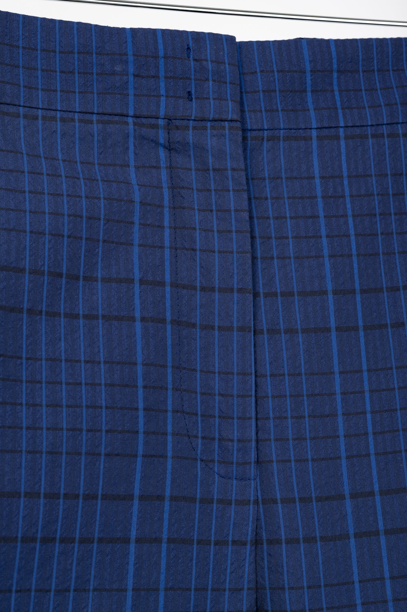 Akris 100 Years Flavin Navy-Enzian Check Cotton & Silk Seersucker Pants