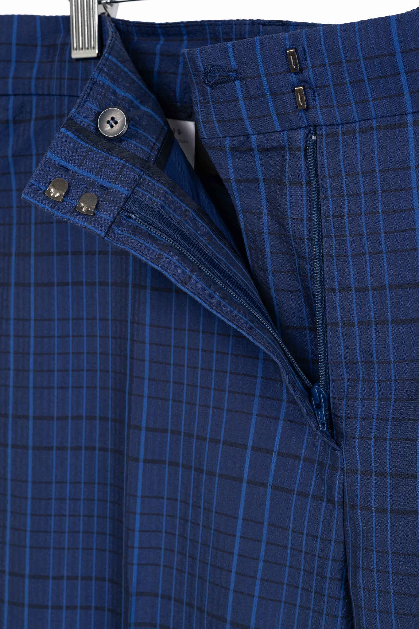 Akris 100 Years Flavin Navy-Enzian Check Cotton & Silk Seersucker Pants