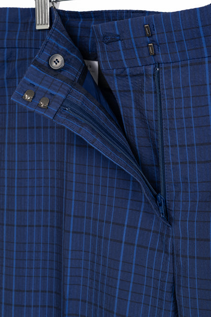 Akris 100 Years Flavin Navy-Enzian Check Cotton & Silk Seersucker Pants