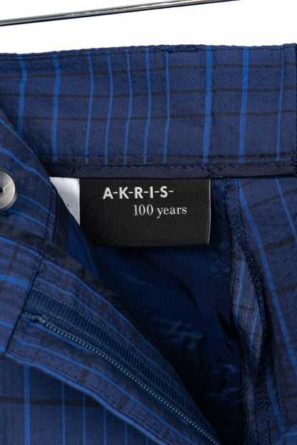 Akris 100 Years Flavin Navy-Enzian Check Cotton & Silk Seersucker Pants