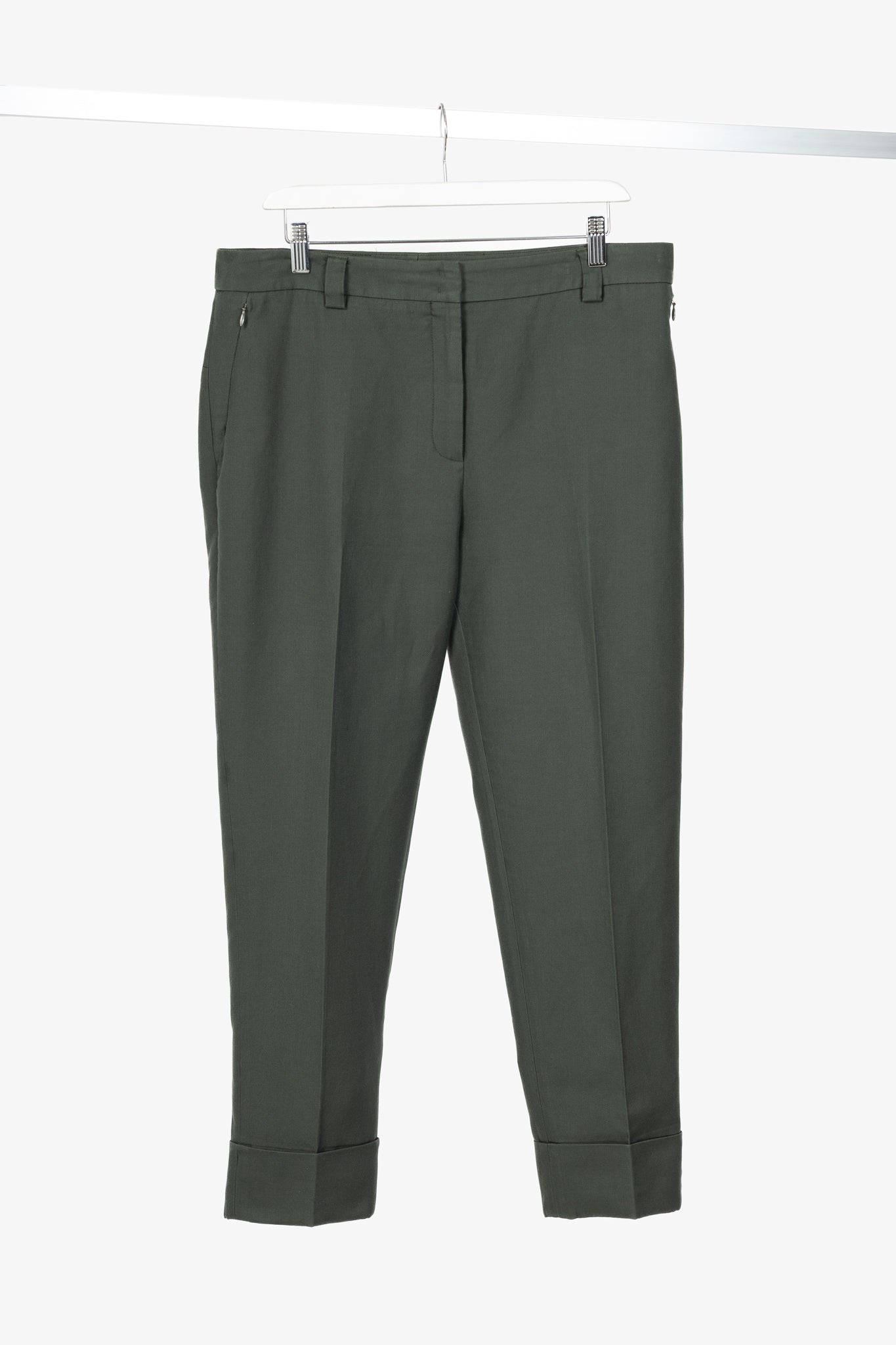 Akris Maxima Green Cotton & Silk Twill Cropped Trousers
