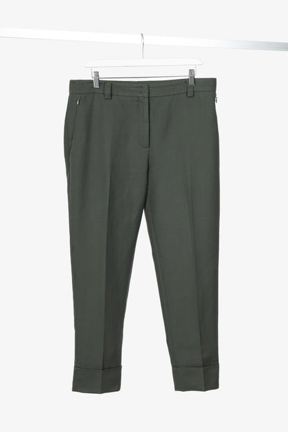 Akris Maxima Green Cotton & Silk Twill Cropped Trousers