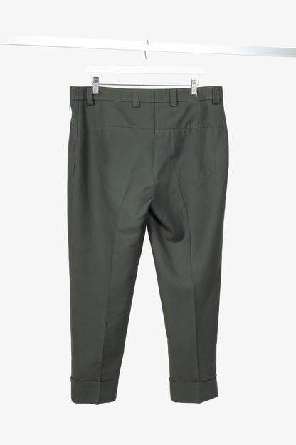 Akris Maxima Green Cotton & Silk Twill Cropped Trousers