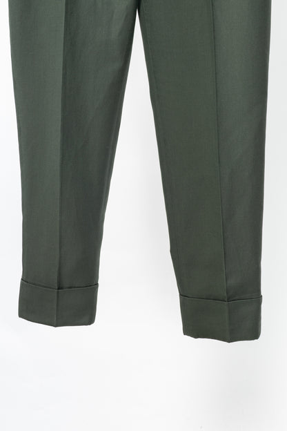 Akris Maxima Green Cotton & Silk Twill Cropped Trousers