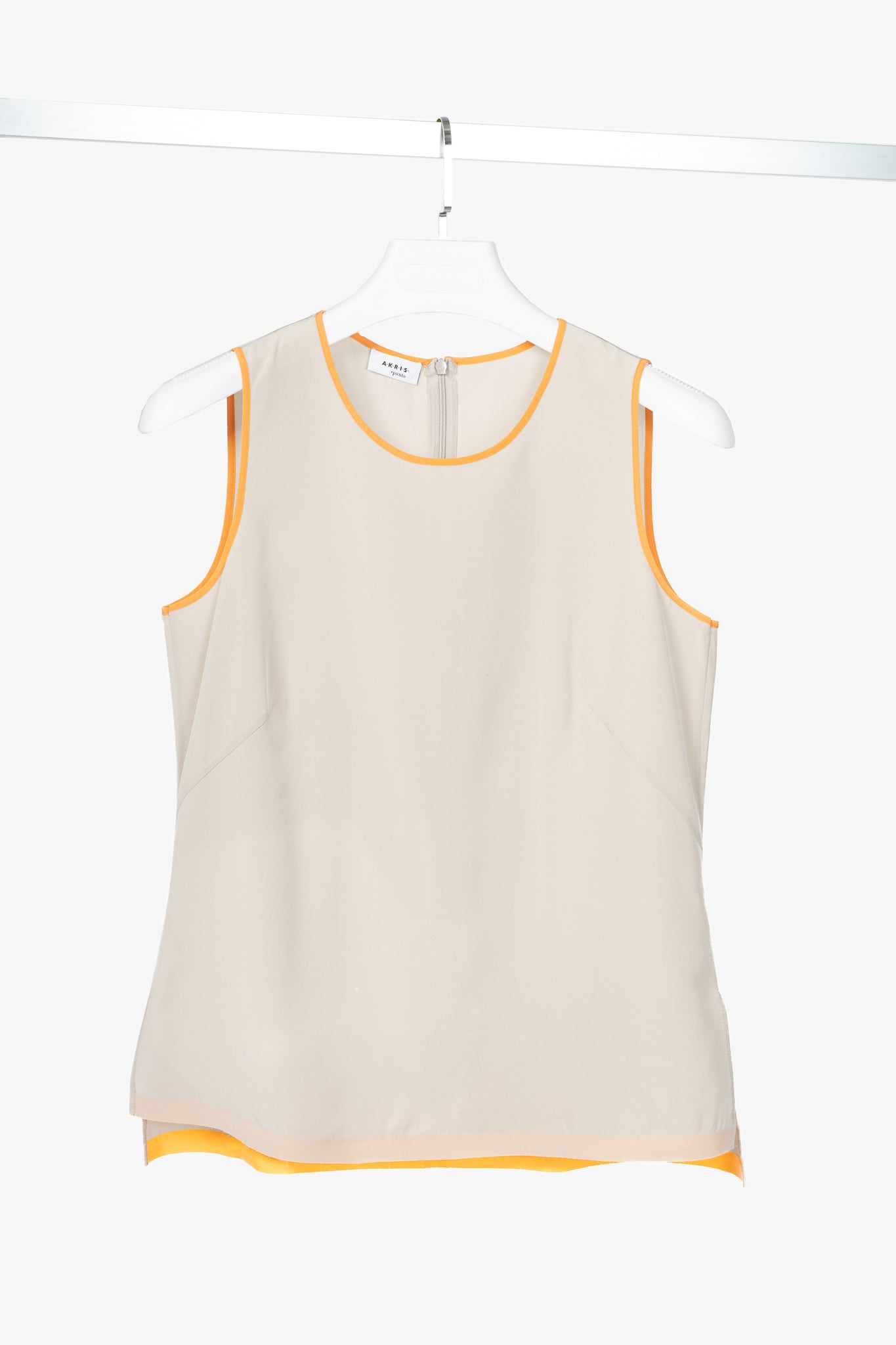 Akris Punto Grey Silk Crepe de Chine Piped Tank
