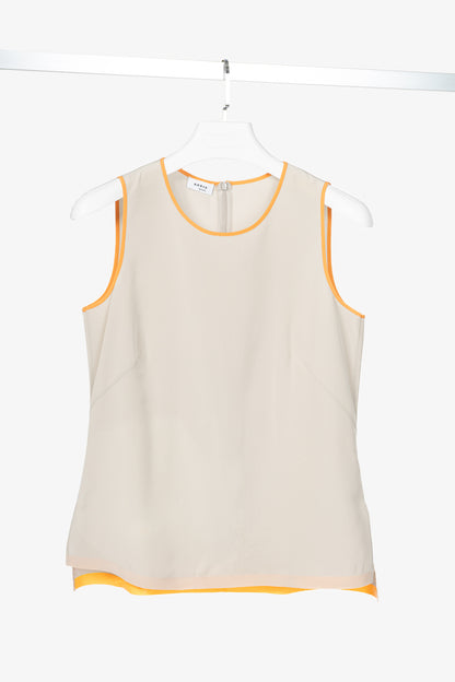 Akris Punto Grey Silk Crepe de Chine Piped Tank