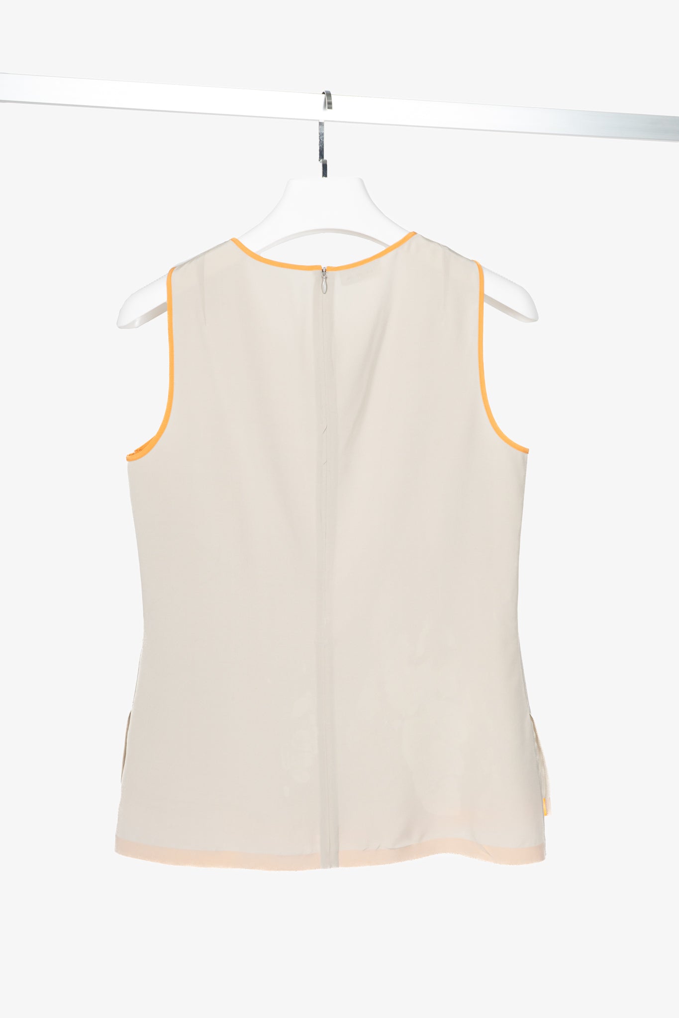 Akris Punto Grey Silk Crepe de Chine Piped Tank