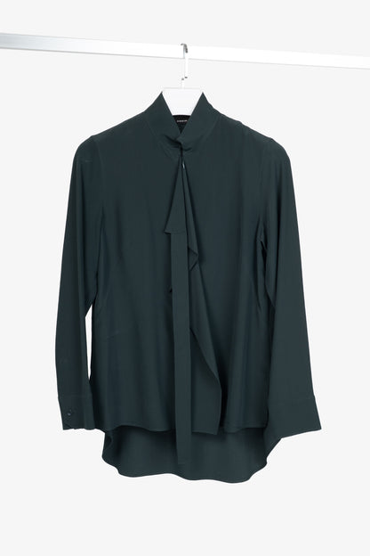Akris Green Silk-Crepe Draped Blouse