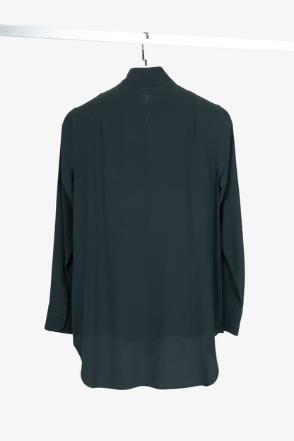Akris Green Silk-Crepe Draped Blouse