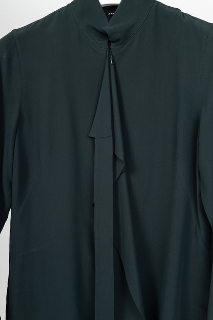 Akris Green Silk-Crepe Draped Blouse