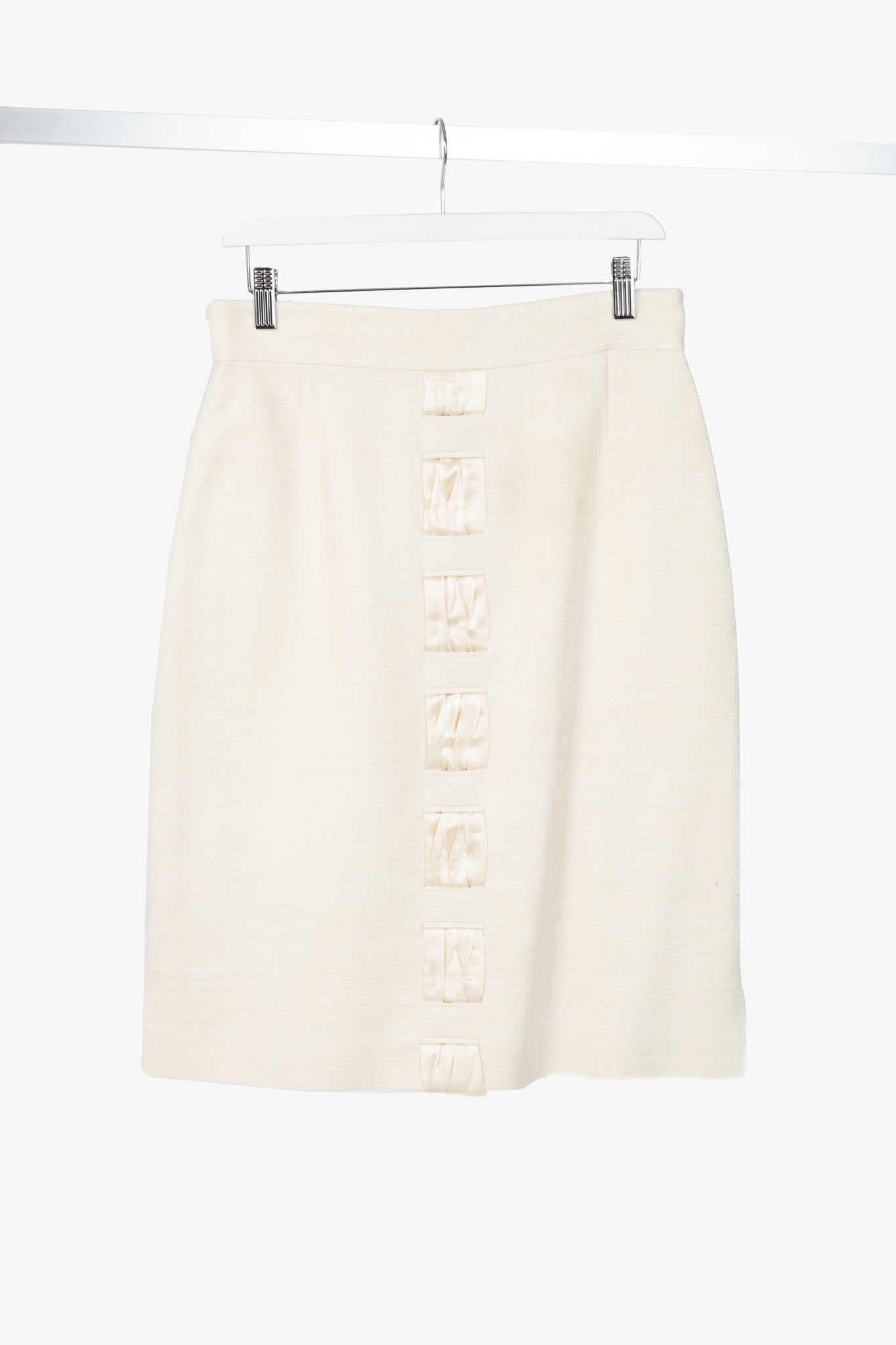 Akris Cream Silk Decorative-Satin Pencil Skirt
