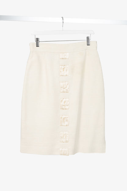 Akris Cream Silk Decorative-Satin Pencil Skirt