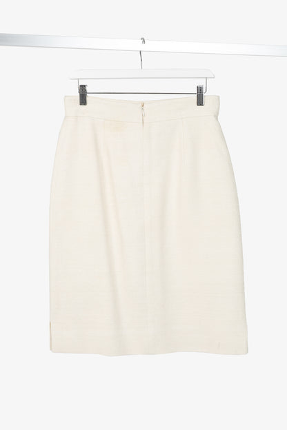 Akris Cream Silk Decorative-Satin Pencil Skirt