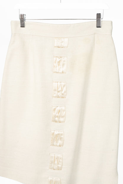 Akris Cream Silk Decorative-Satin Pencil Skirt