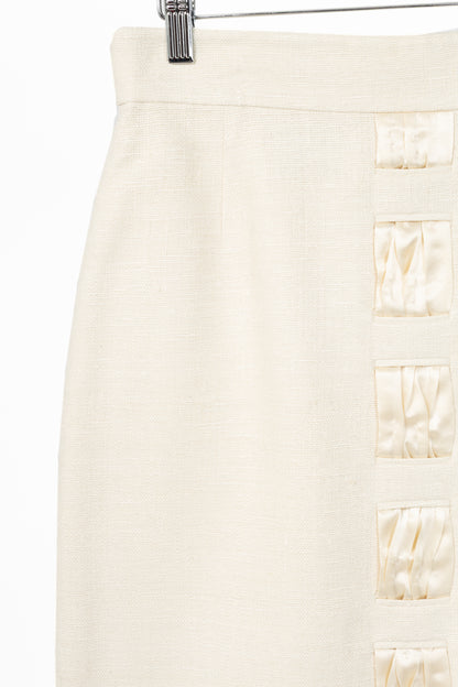 Akris Cream Silk Decorative-Satin Pencil Skirt