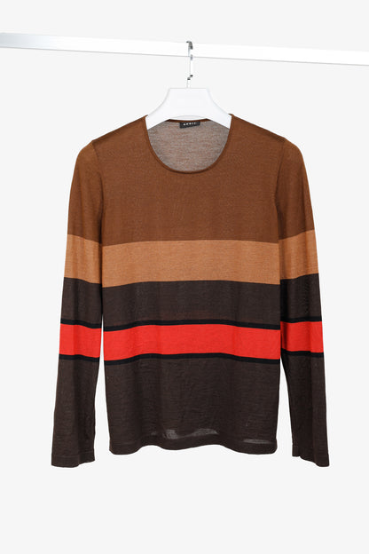 Akris PF/13 Brown Striped Cashmere & Silk Sweater