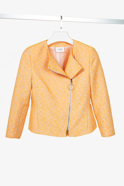 Akris Punto Electric Orange Pebble Cotton Taffeta Moto Jacket