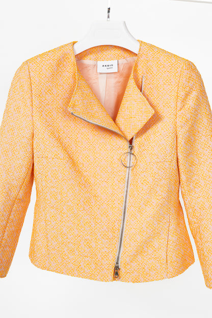 Akris Punto Electric Orange Pebble Cotton Taffeta Moto Jacket