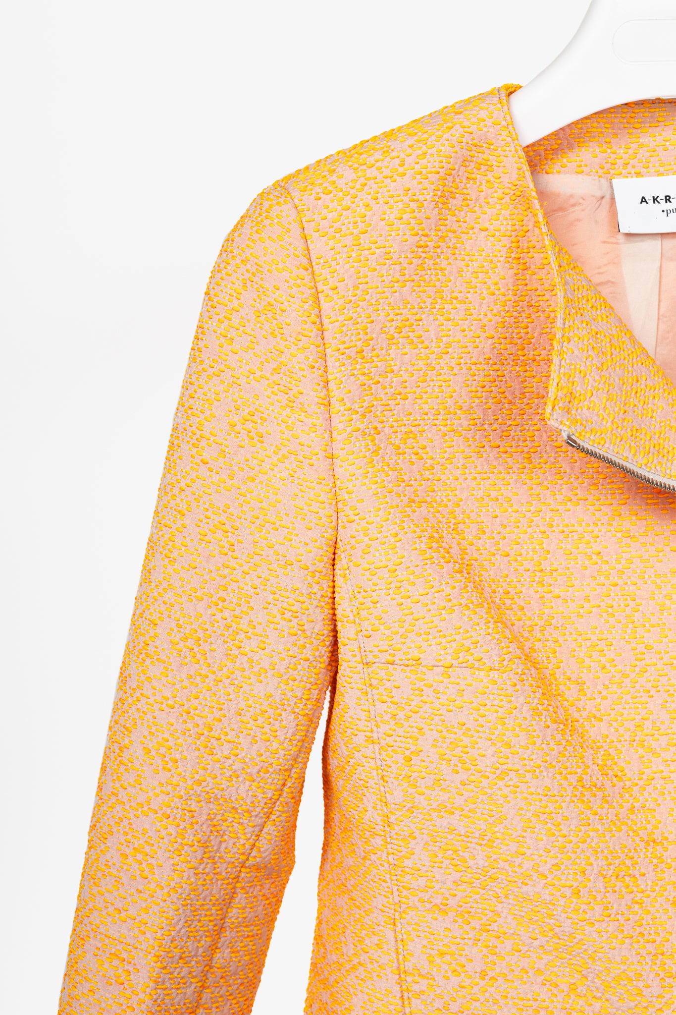 Akris Punto Electric Orange Pebble Cotton Taffeta Moto Jacket