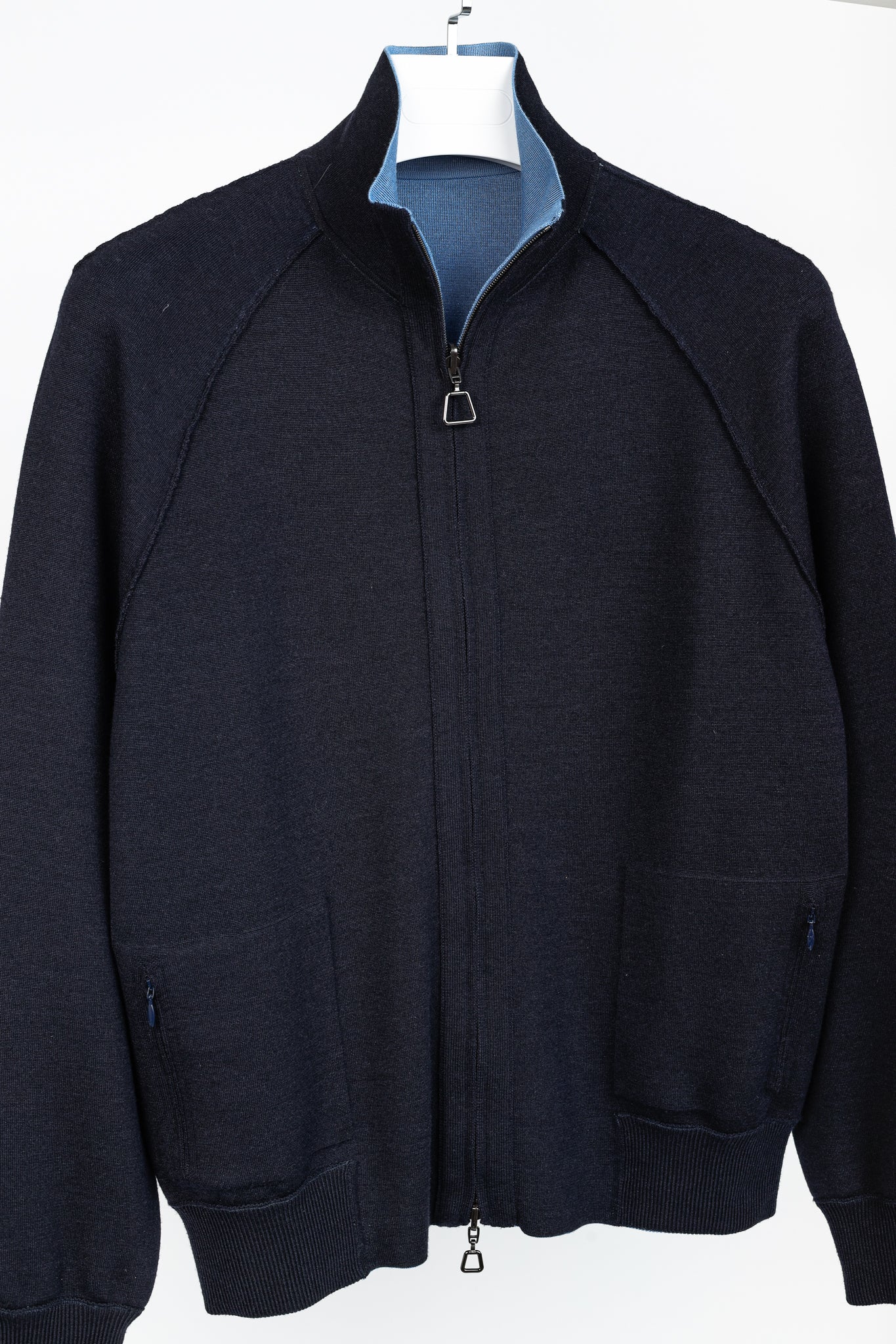 Akris 100 Years Reversible Navy & Light Blue Wool-Blend Zip Jacket