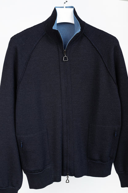 Akris 100 Years Reversible Navy & Light Blue Wool-Blend Zip Jacket