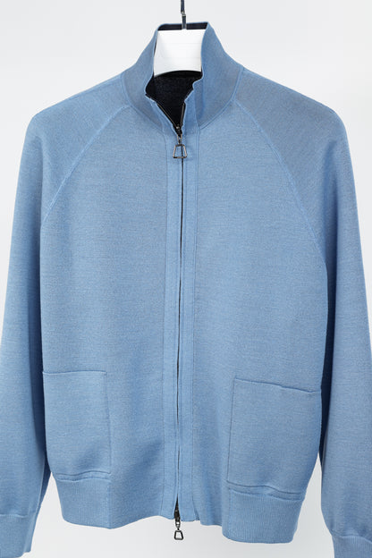 Akris 100 Years Reversible Navy & Light Blue Wool-Blend Zip Jacket