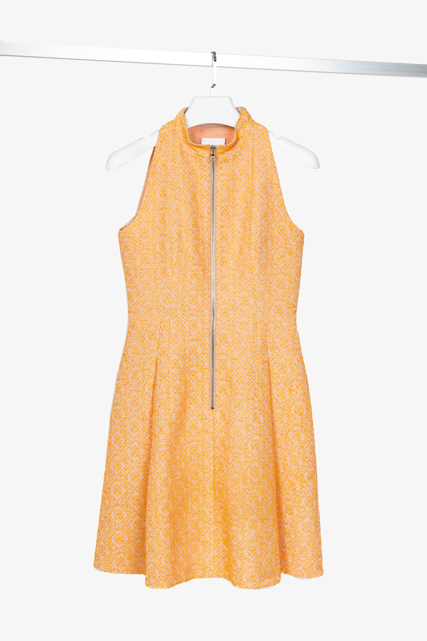 Akris Punto Electric Orange Pebble Cotton Taffeta Zip Flared Dress