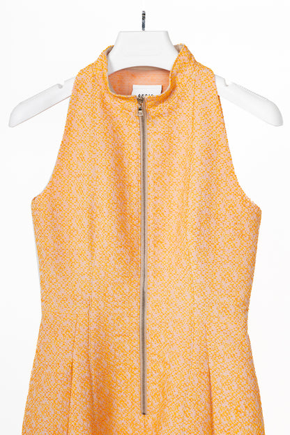 Akris Punto Electric Orange Pebble Cotton Taffeta Zip Flared Dress