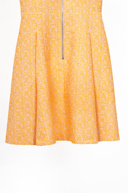 Akris Punto Electric Orange Pebble Cotton Taffeta Zip Flared Dress