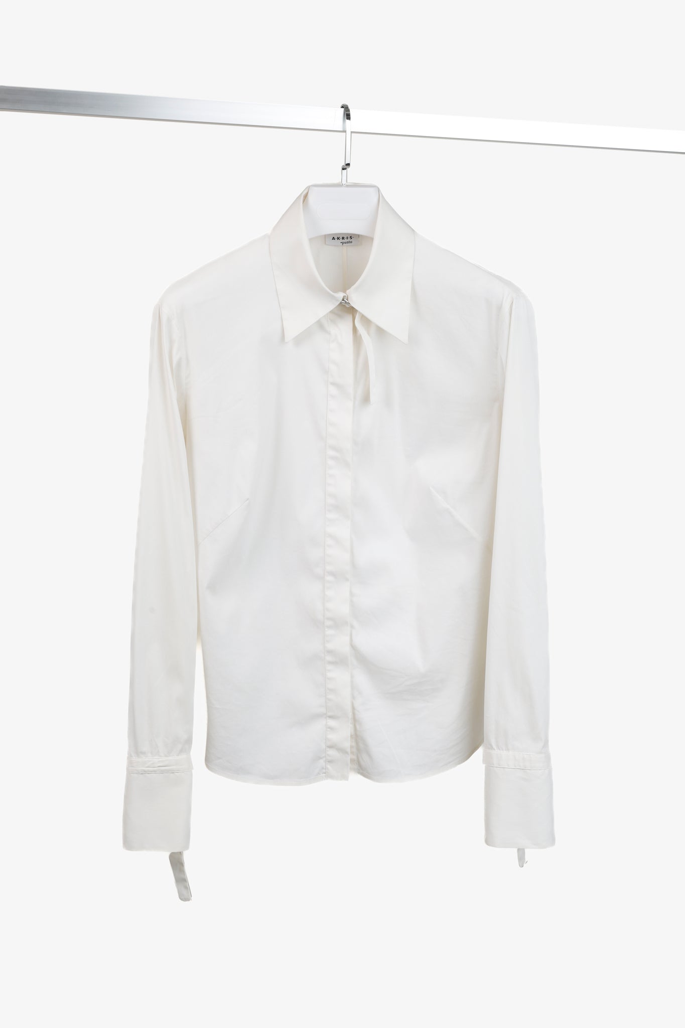 Akris White Zippered Shirt with Belted Collar and Cuffs