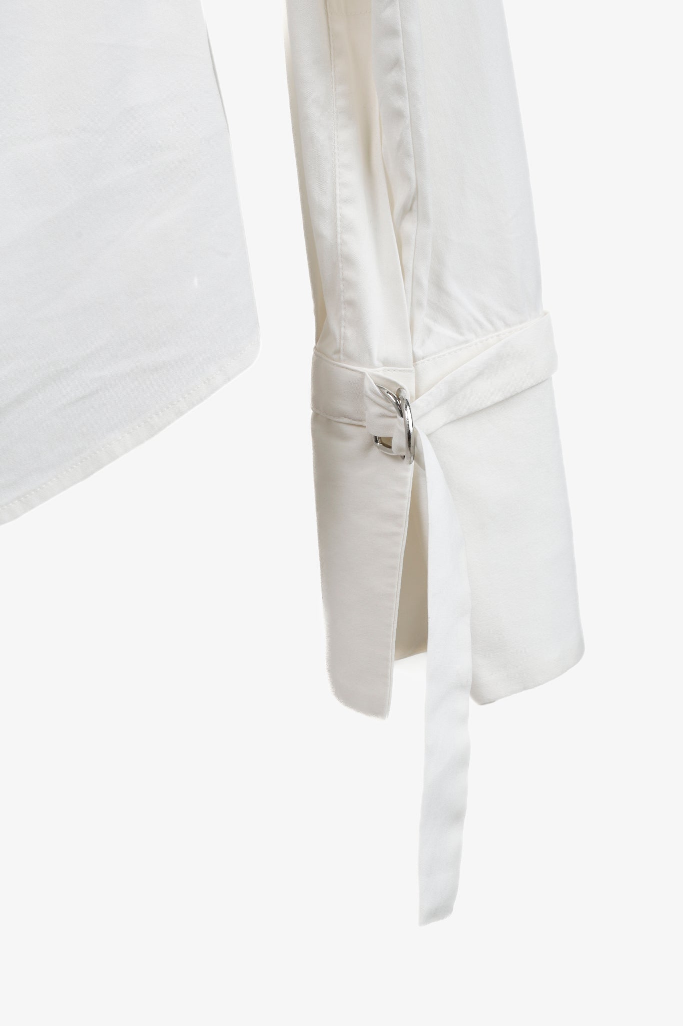 Akris White Zippered Shirt with Belted Collar and Cuffs