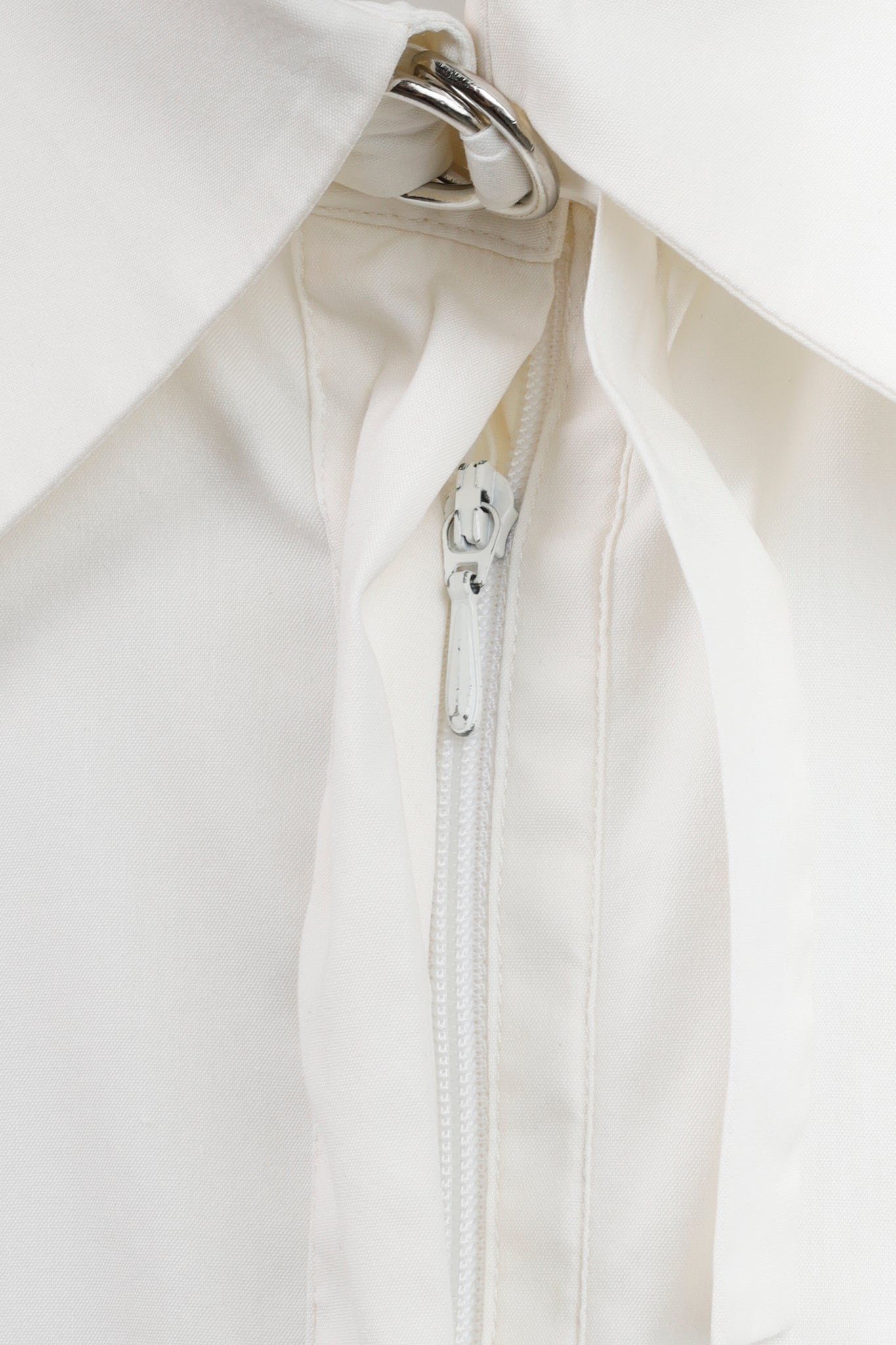 Akris White Zippered Shirt with Belted Collar and Cuffs