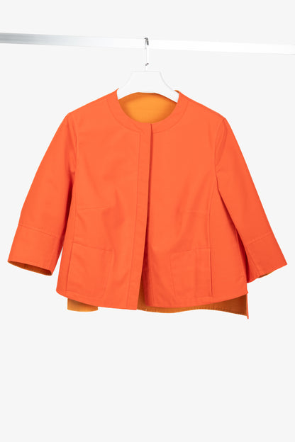 Akris Reversible Firecracker Orange Cotton Trapeze Jacket