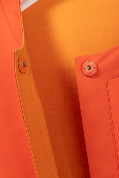 Akris Reversible Firecracker Orange Cotton Trapeze Jacket