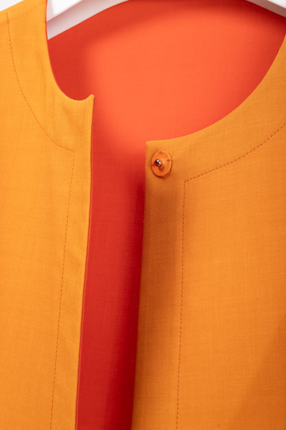 Akris Reversible Firecracker Orange Cotton Trapeze Jacket