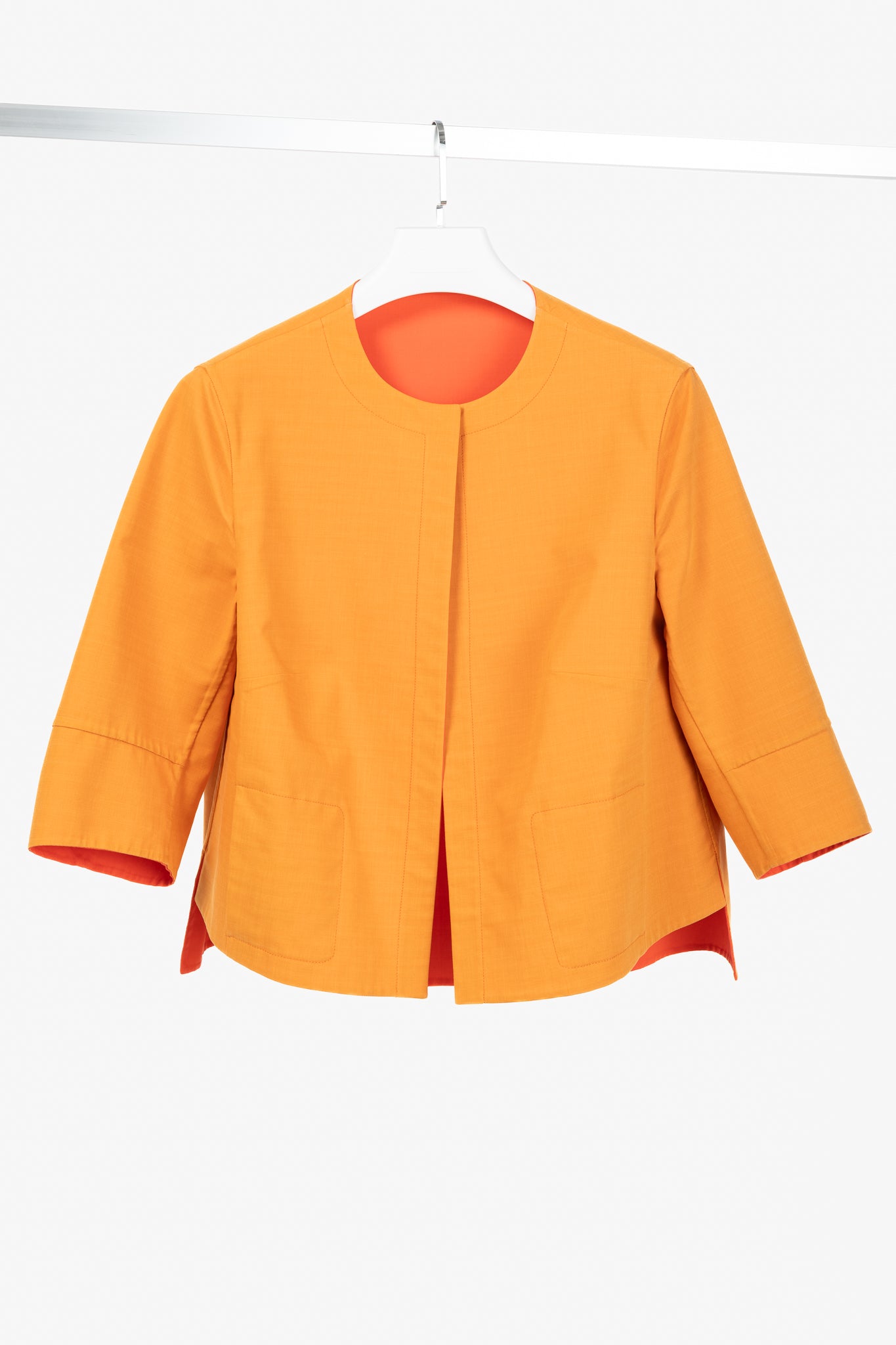 Akris Reversible Firecracker Orange Cotton Trapeze Jacket