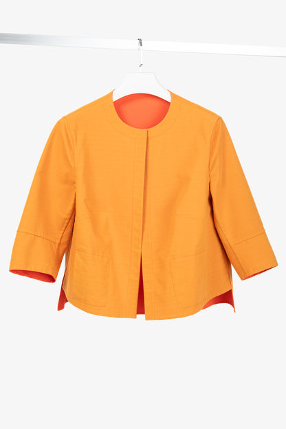 Akris Reversible Firecracker Orange Cotton Trapeze Jacket