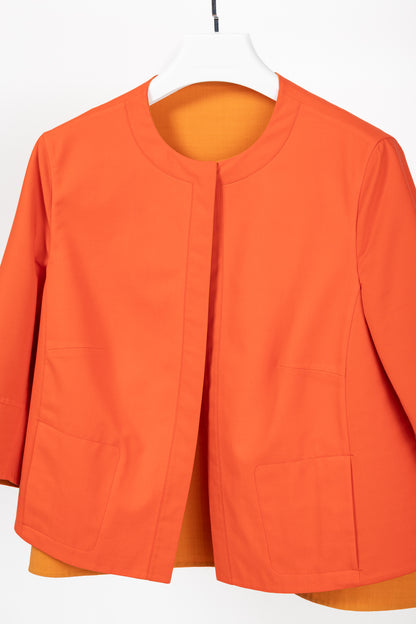 Akris Reversible Firecracker Orange Cotton Trapeze Jacket