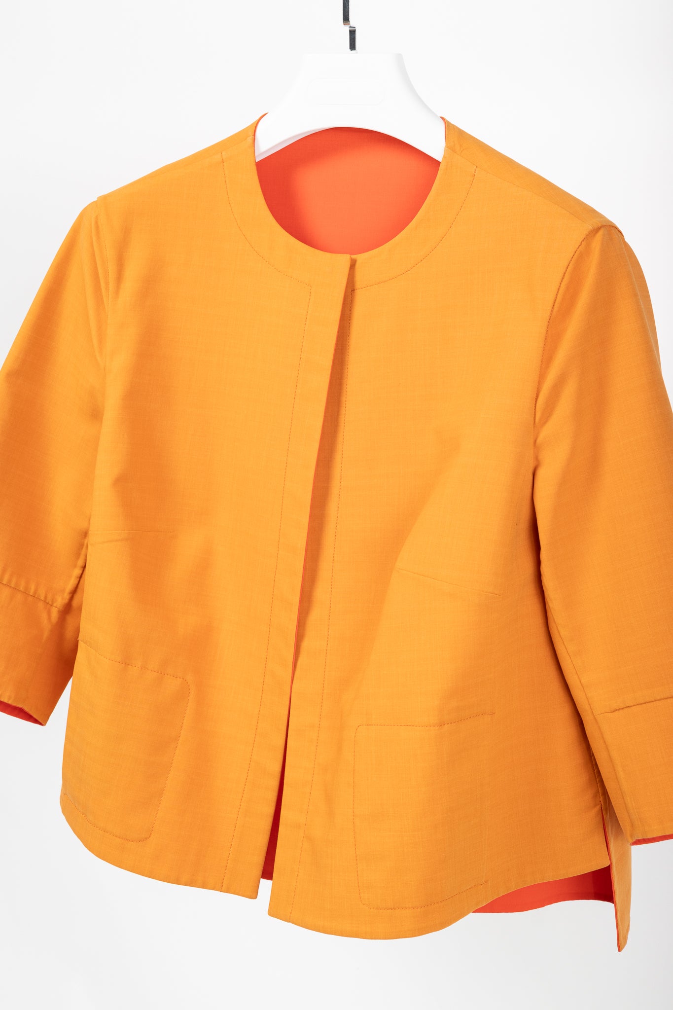 Akris Reversible Firecracker Orange Cotton Trapeze Jacket