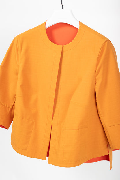 Akris Reversible Firecracker Orange Cotton Trapeze Jacket