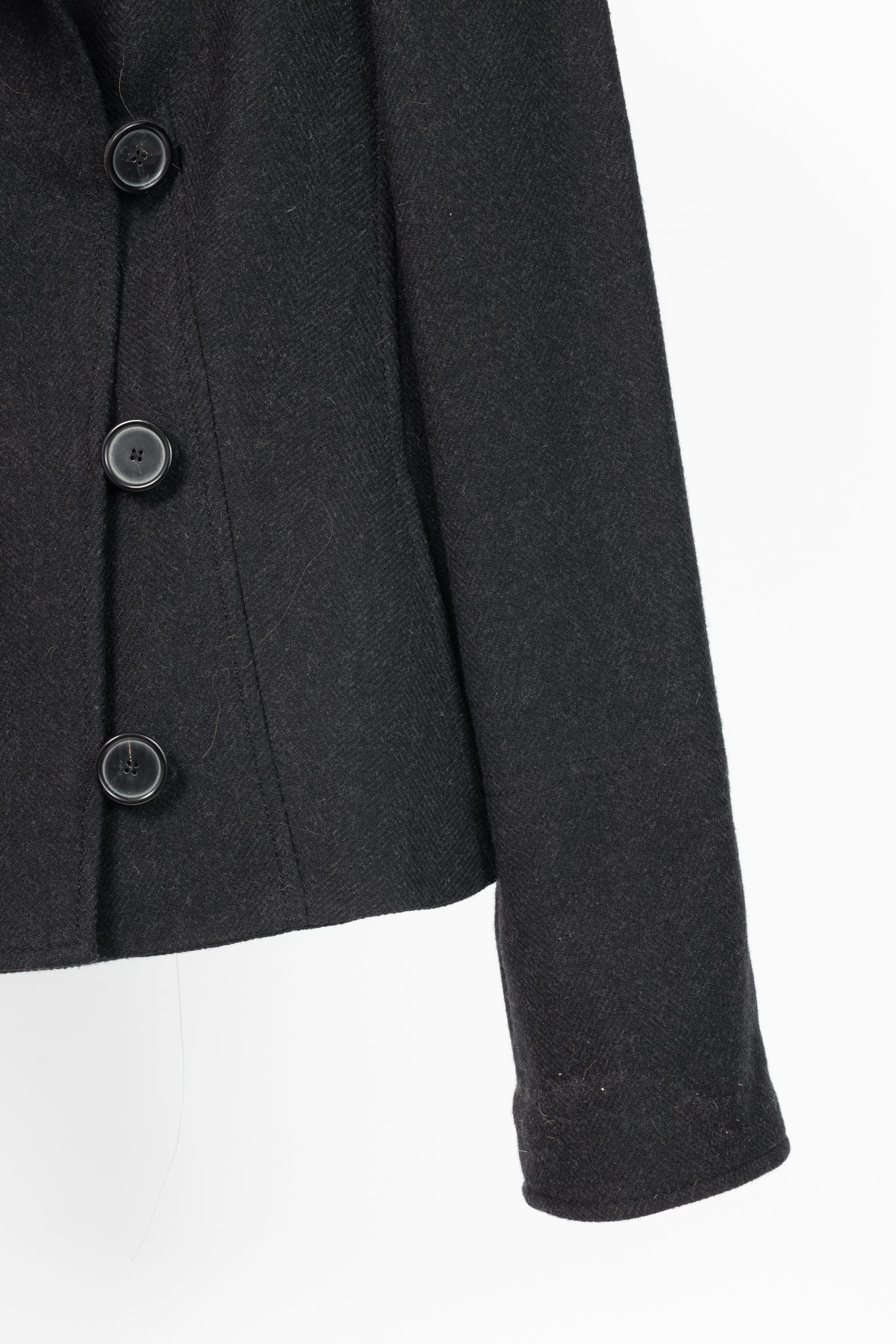 Akris Punto Charcoal Wool Herringbone-Flannel Fur-Collar Jacket